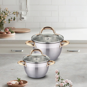 Batterie de cuisine de luxe haut de gamme en acier inoxydable, antiadhésive, comprenant des marmites à soupe, des casseroles, des poêles à frire en verre amovibles, des poêles à sauter et des faitouts - Product Image 4