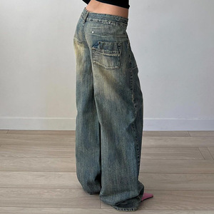 HANO Cargo Women's Basic Washed <strong>Split</strong> Low Waist Loose Jeans Hot Girl Personality Slimming Casual Pants - Product Image 4