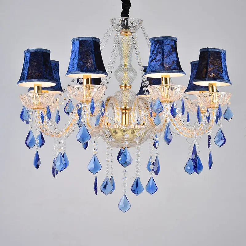 Iralan — lustre en cristal bleu et or, luminaire décoratif d'intérieur moderne, en verre brillant, pour salon, salle de Banquet, grands chandeliers