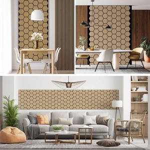 Fourniture d'usine Décoration murale intérieure moderne Chêne classique Panneau acoustique MDF hexagone en bois PET absorbant le son - Product Image 4