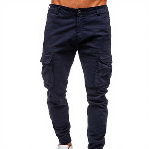 กางเกงคาร์โก้ผู้ชายสไตล์วินเทจลำลอง ขากว้าง ผ้าวอร์สเตด ป้องกันขนร่วง เอวกลาง ระบายอากาศได้ดี น้ำหนักเบา ผลิตจากโพลีเอสเตอร์/คอตตอน มีเชือกผูก - Product Image 4