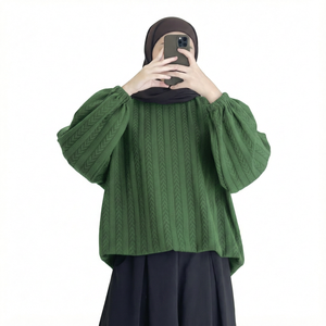 Oversized Knitted Lantern Sleeve Top Solid Color <b>Plus</b> <b>Size</b> Women's <b>Sweater</b> Adult Casual Wear - Product Image 4