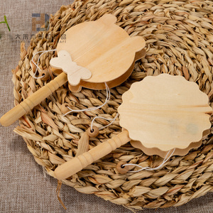 Tambour à <span class=keywords><strong>hochet</strong></span> en <span class=keywords><strong>bois</strong></span> brut, cloche en <span class=keywords><strong>bois</strong></span>, hochets à main pour la peinture artistique DIY, percussion éducative traditionnelle chinoise - Product Image 1
