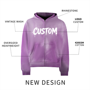 Sweat à capuche surdimensionné 420 g/m² avec fermeture éclair, lavage à l'acide, broderie de strass, design de patch, sweat à capuche homme, fabricants de sweats à capuche personnalisés pour hommes - Product Image 4