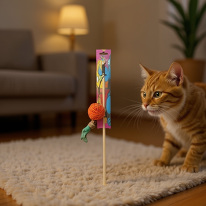 Bastoncino Interattivo in Legno con Pallina per Gatti, Giocattolo per l'Esercizio Fisico degli Animali Domestici - Product Image 2