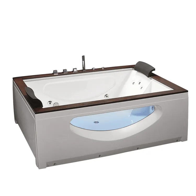 Couple massage jets bathtub whirlpool solid wood art tub with glass window