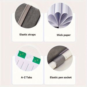 Libreta de Notas de Tapa Dura A5 de Tamaño Pequeño con Pestañas Alfabéticas, Libro de Registro de Contraseñas, 100 Hojas, Cuero PU y Banda Elástica - Product Image 4
