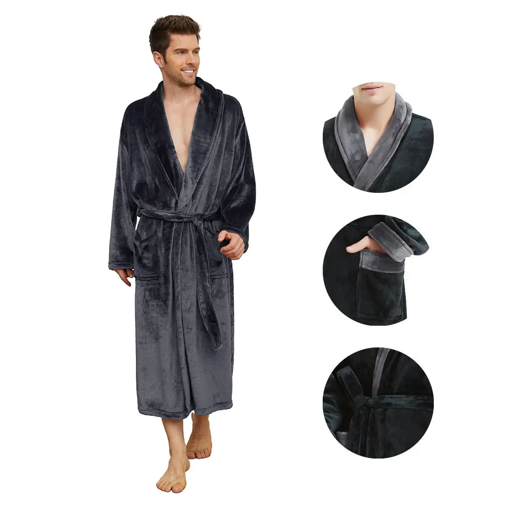 Good Price Hotel Linen Bathrobe 100% Polyester Terry Sleepwear Nightgown Solid Color Luxury Satin Men Waffle Hotel Bathrobe