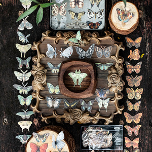 50 autocollants par paquet, série Break Free and Soar, thème vintage papillon, style européen, couches de base pour collages de journal - Product Image 1