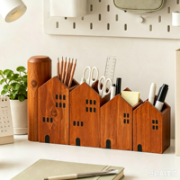Porte-stylos en forme de maison en bois, porte-crayons multifonctionnel pour bureau, organisateur de papeterie pour la maison et le bureau