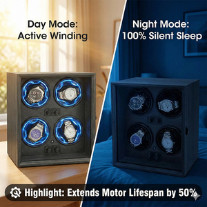 Nouveau <span class=keywords><strong>Remontoir</strong></span> de Montres Commercial <span class=keywords><strong>Automatique</strong></span> <span class=keywords><strong>Silencieux</strong></span> 2025 pour 1, 2 ou 4 Montres, Boîte de <span class=keywords><strong>Remontoir</strong></span> de Montres en Bois Personnalisée avec LED Bleue - Product Image 2