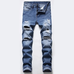 Liquidation en gros : Jeans pour hommes tendance, rétro, en coton respirant, coupe droite et slim, délavés à l'acide, effet usé et déchiré - Product Image 5