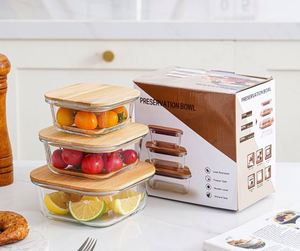 Boîte en verre avec couvercle en bambou et en bois, verre résistant à la chaleur, boîte à lunch pour conserver la fraîcheur, boîte de rangement réfrigérée pour réfrigérateur - Product Image 5