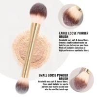 Ensemble de 15 pinceaux de maquillage professionnels pour le visage avec poils synthétiques, pinceaux plats, manche en métal doré, étui de voyage et houppettes à poudre