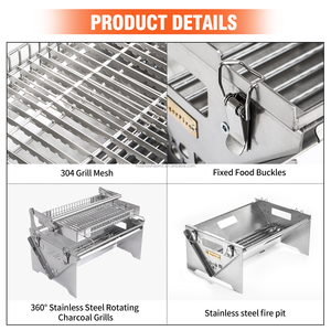 <span class=keywords><strong>Barbecue</strong></span> à <span class=keywords><strong>charbon</strong></span> de bois facile à retourner, <span class=keywords><strong>barbecue</strong></span> portable pliable pour le camping en plein air - Product Image 4