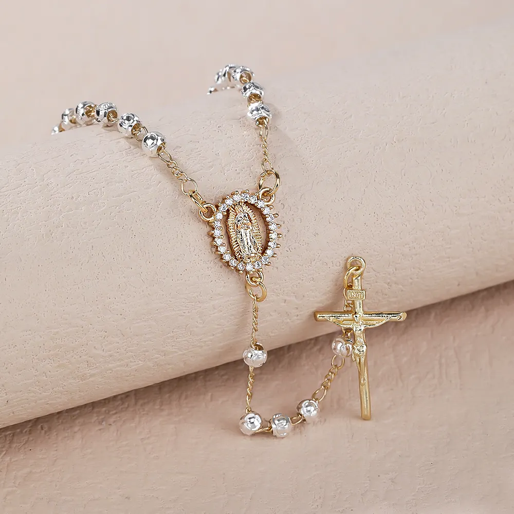 Sıcak satış dini uzun Rosaries çapraz boncuk kolye katolik tesbihi bakire Mary kolye altın kaplama