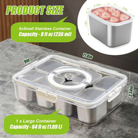 Edelstahl Snackbox Behälter Wiederverwendbar 8-Fach Unterteilte Servierschale mit Deckel, Transparente Tragbare Snackbehälter