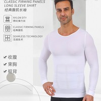 Haut de compression amincissant pour homme en nylon léger et respirant à manches longues, effet ventre plat