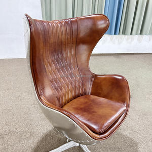 Chaise de Bureau Vintage <span class=keywords><strong>Marron</strong></span> Rétro pour Oeuf Pivotante <span class=keywords><strong>Fauteuil</strong></span> en <span class=keywords><strong>Cuir</strong></span> Véritable Martelé Design Industriel Fait Main Salon - Product Image 2