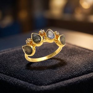 The Sparkling Quartet: a Four Stone <b>Ring</b> in Yellow Gold with Different Colours Stones of Gold Plated Diamond <b>Ring</b> - Product Image 2