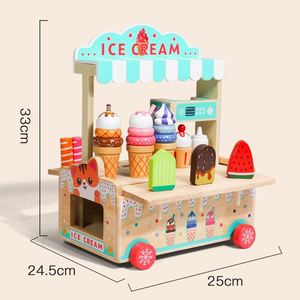 Cadeaux d'anniversaire : Chariot à glaces en bois pour jeu d'imitation, <span class=keywords><strong>camion</strong></span> de vente de nourriture, jouets polyvalents pour bébés filles - Product Image 6