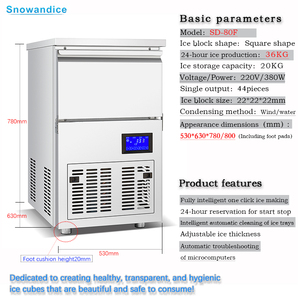 Fabbricatore di Ghiaccio Commerciale in Acciaio Inox con Controllo Touch, per Uso Domestico e Alberghiero, Produzione Giornaliera 30-40kg di Ghiaccio Quadrato - Product Image 2