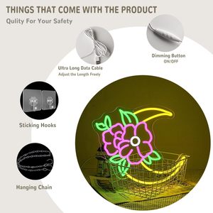 Flower Moon Letreros Neon LED indoor hanging ambient light shop <b>sign</b> wall decoration light entrance indicator light 5V 12V - Product Image 2