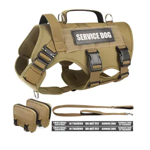 Tactical Working MOLLE Vest No Pull Heavy Duty Harness Leash And Backpack Set With 10 Pet Patches