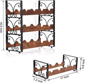 कस्टम धातु लकड़ी के स्टैकेबल 3-टियर वाइन रैक 12-बोतल धारक आयोजक काउंटरटॉप शराब भंडारण शेल्फ - Product Image 4