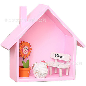 Wooden House Shaped <b>Wall</b> <b>Mounted</b> Flower Rack Storage <b>Shelf</b> For Home Decoration Balcony Plant Display - Product Image 3