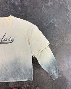 Salati Nhà Sản Xuất Tùy Chỉnh 3D Dập Nổi Cổ Điển Rửa Axit Crew Cổ T-Shirt Hai Lớp Người Đàn Ông Của Dài Tay Áo T-Shirt" - Product Image 3