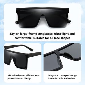 Square Oversized <b>Sunglasses</b> for Women Men Trendy Fashion Flat Top Big <b>Black</b> Frame Shades <b>Black</b> Clothing, Shoes & Jewelry - Product Image 5