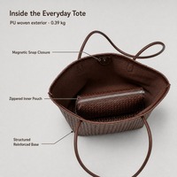 Sac fourre-tout en cuir PU tressé pour femme, grande capacité, sac à bandoulière, fermeture magnétique, sac à main tressé pour femme, vente en gros