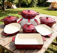 Ensemble de casseroles en fonte émaillée 11 pièces, antiadhésif, certifié FDA et LFGB, possibilité de personnaliser le logo pour l'ensemble de casseroles.
