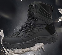 Bottes tactiques mi-mollet pour hommes, foncées, anti-transpiration, antidérapantes, confortables, respirantes, avec doublure en maille, semelle extérieure en caoutchouc durable et imperméable, à lacets