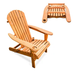 Cadeiras para relaxamento, cadeira de madeira dobrável, feita de madeira com suporte de copo, gramado-pequeno espaço móveis para pátio