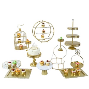 3 Tier bánh cưới và cupcakes đứng bữa tiệc sinh nhật khay Vàng hiển thị kim loại sa mạc Bảng hiển thị đứng Bộ - Product Image 1