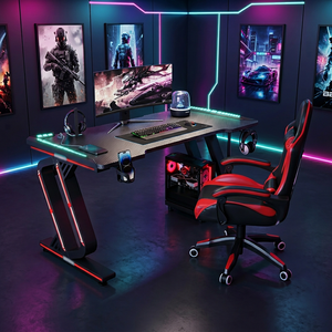 Bureau d'ordinateur en métal en forme de L avec écran RGB, surface en fibre de carbone pour jeux et <span class=keywords><strong>e</strong></span>-sport, chaises, tables, chambre/usage domestique - Product Image 4