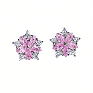 Orecchini a perno con fiore rosa, taglio marquise, cristallo e strass, montatura a griffe, in lega, gioielli romantici da donna per feste - Product Image 1