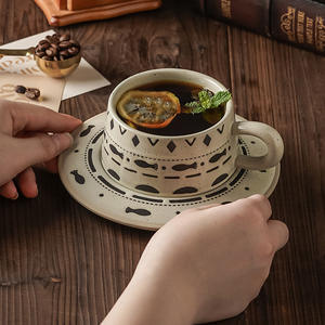 8オンス250ml食器洗い機マイクロ波安全ヴィンテージカプチーノ陶器エスプレッソカップとソーサーセット - Product Image 5