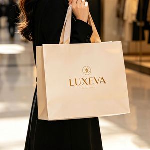 Sacs en papier noir personnalisés avec logo imprimé, sacs de shopping durables pour la vente au détail haut de gamme et l'emballage de vêtements de luxe - Product Image 1