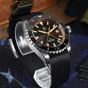 Montre automatique pour homme San Martin SN0136 39 mm, cadran brun foncé émaillé rétro, NH34 GMT, 20 bars, montre-bracelet SLN C3 Green Dive - Product Image 3