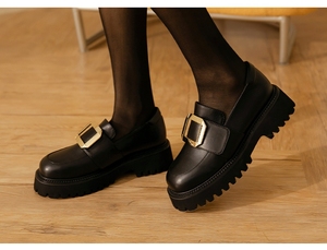 Mocassins de bureau pour femmes en cuir véritable à talon épais - Product Image 1