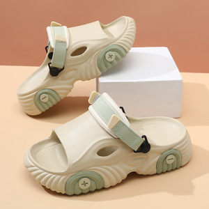 Sandales compensées en EVA pour femmes, à bout ouvert, respirantes, à enfiler, chaussures aquatiques, blanc et vert fruit - Product Image 2