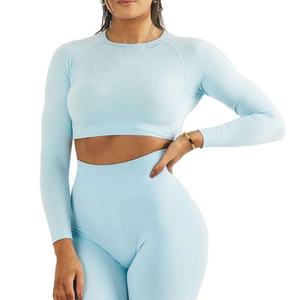 Ventes en gros de brassières de sport personnalisées pour femmes en polyester et élasthanne, hauts de yoga, t-shirts à manches longues de haute qualité, respirants et recyclables - Product Image 4