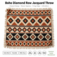 Plaid Bohème à Motifs Diamantés Terracotta Noir Crème Rouille Style Sud-ouest Tribal Rétro Ethnique pour Pique-nique Voyage Canapé