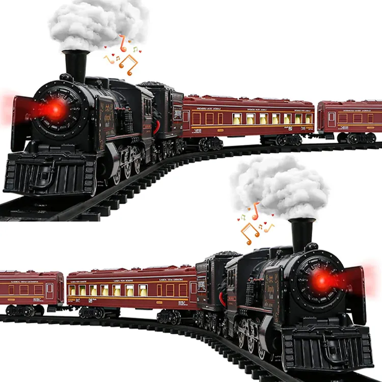 शास्त्रीय मिश्र धातु भाप बिजली के रेलवे सेट मॉडल सिमुलेशन धुआं लोकोमोटिव स्लॉट खिलौना धातु मिश्र धातु प्रकाश और ध्वनि के साथ ट्रेन सेट