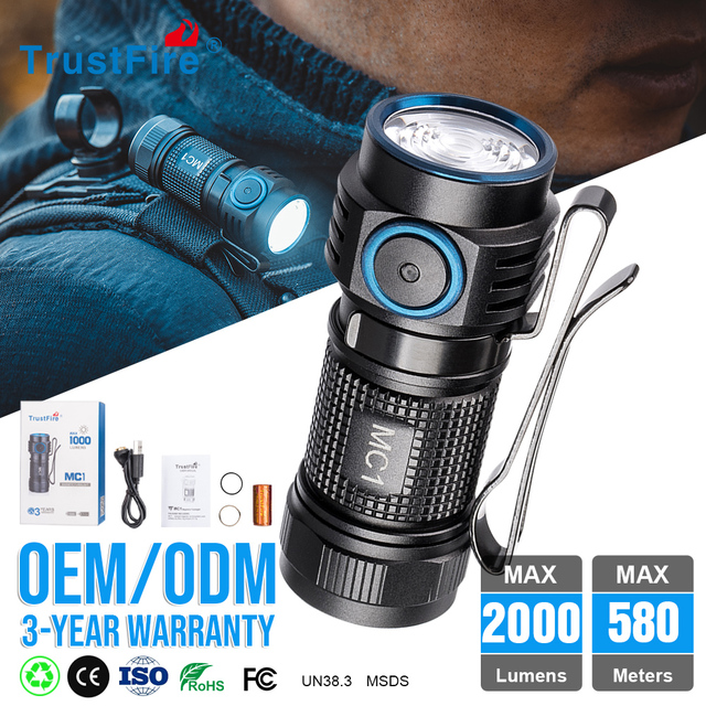 Wholesale Magnetic Flashlight TrustFire MC1 1000 Lumen Keychain Pocket Torch Led Rechargeable Work Light for Everyday Use