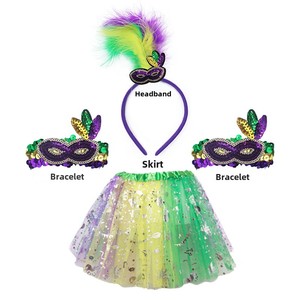 Conjunto de Disfraz Morado y Dorado Transpirable y Ecológico para el Carnaval de Mardi Gras, Diadema de Plumas, Collar de Cuentas, Vestido de <span class=keywords><strong>Tul</strong></span> para Fiesta - Product Image 2
