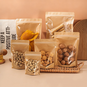 Giấy kraft đứng lên túi rõ ràng cửa sổ túi khóa kéo cho các loại hạt trái cây sấy khô đồ ăn nhẹ - Product Image 1